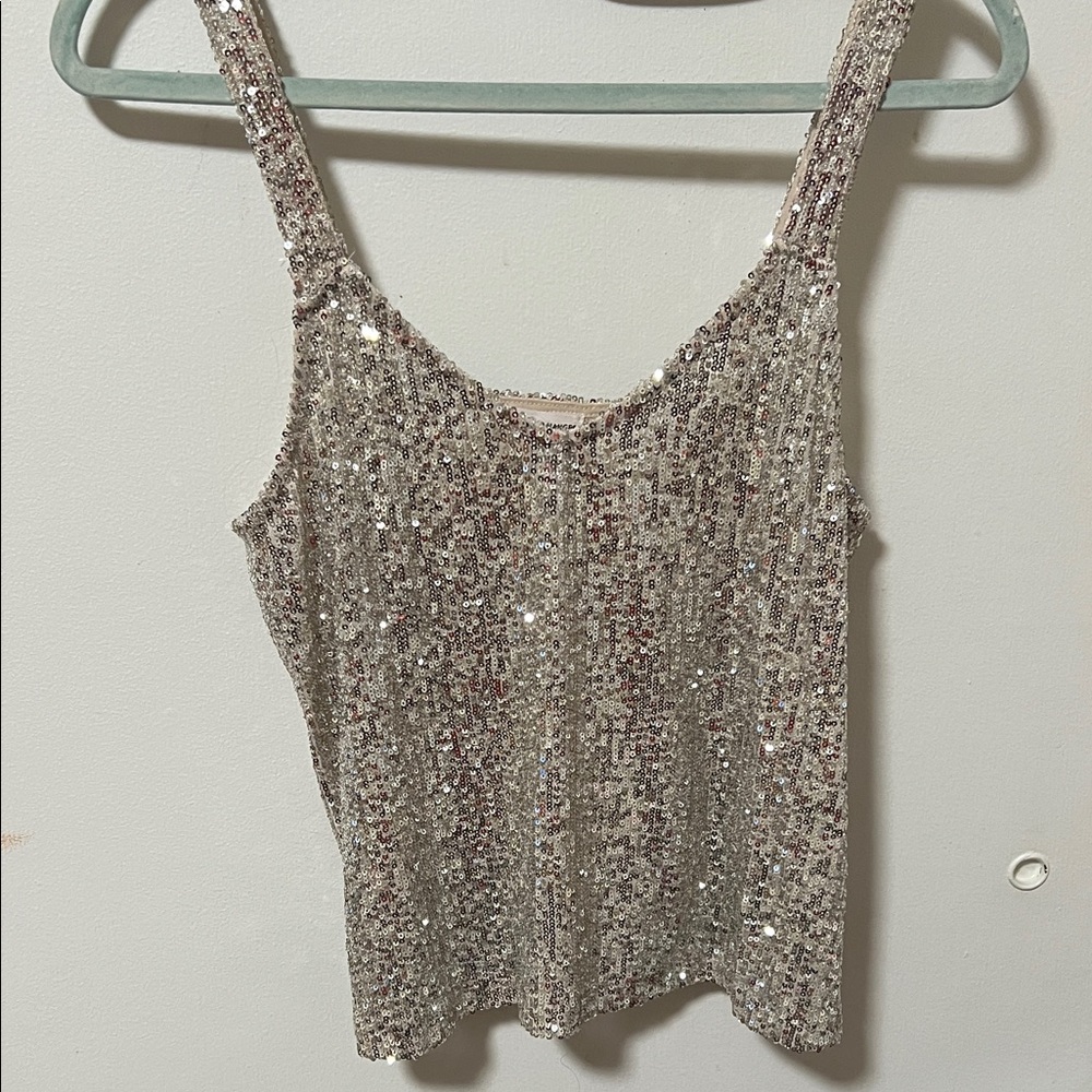 Love on a Hanger Glittering Sequin Tank Top - Silver